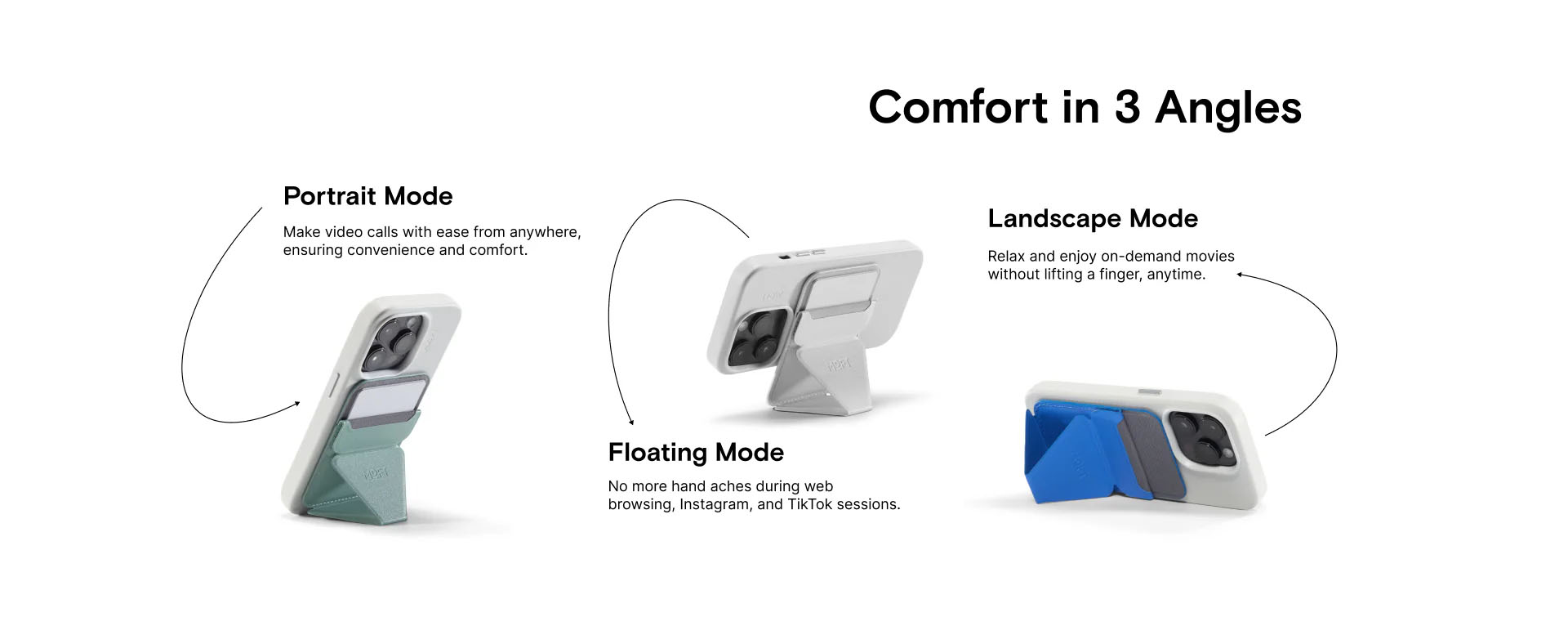 Moft MOVAS Snap On Phone Stand and Wallet Stand Comfort in 3 Angles